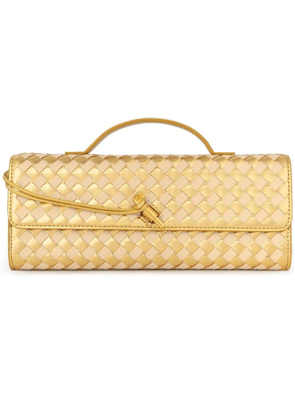 Women Golden Khaki Woven Vegan Leather Clutch Purse Formal Evening Crossbody Bag